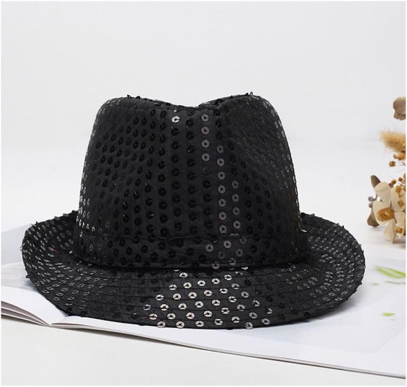 Lumadecor Sequin Fedora Hat Solid Color Dance Hat Western Retro Disco Cap Unisex Costume Cap for Women Men Party Supplies - Image 2